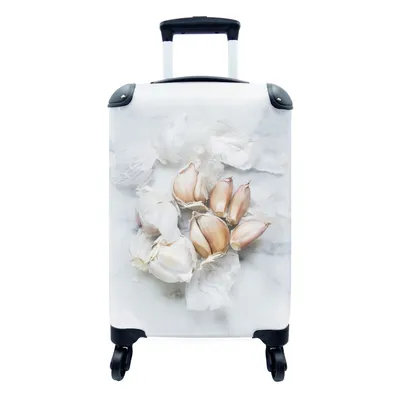 Produktbild von MuchoWow® Koffer Handgepäck Trolley Rollkoffer Kleine Reisekoffer mit 4 Rollen - Getropfter Knoblauch - Cabin Size < 55x40x23 cm & 55x40x20 cm - Fotokoffer - Kabinenkoffer - Boardgepäck - Reise-Box - Reisekoffer - Reisegepäck - Koffer mit Bild - Trolley für Kinder