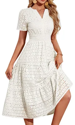 Image de Robe d'été ample pour femmes, en coton, avec décolleté en V