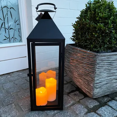 Produktbild von Große Garten - Laterne Windlicht Schwarz Glas Metall 54cm