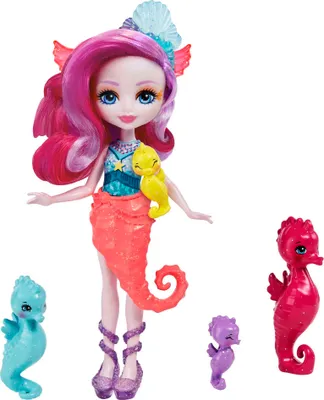 Image de Royal Enchantimals Poupée Sedda Seahorse (15 cm env.) avec 4 figurines d'animaux