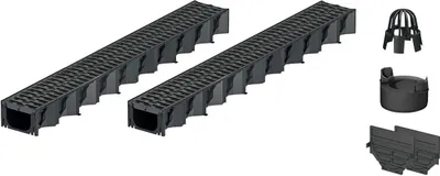 Produktbild von 2x1m ACO Hexaline 2.0 Entwässerungsrinne mit Microgrip Stegrost Ablauf vertikal Bodenrinne Terrassenrinne