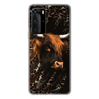 Produktbild von MuchoWow® Handyhülle Schutzhülle Hülle für Huawei P40 Pro Schottischer Highlander - Pantherdruck - Schwarz Silikon Softcase Handy Hülle - Schutz