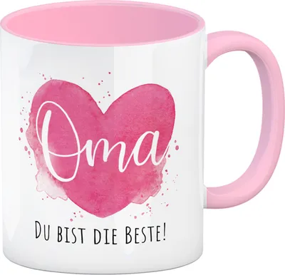 Produktbild von Beste Oma Kaffeebecher in rosa mit Spruch Oma Du bist die Beste