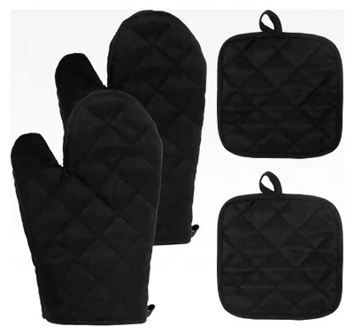 Produktbild von Ofenhandschuhe und Topflappen 4er Set Hitzebeständige Handschuhe für Kochen, Backen und Grillen