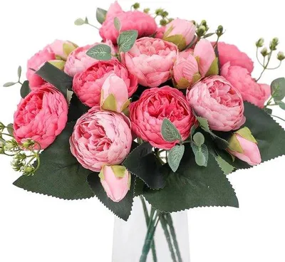 Productafbeelding van Unyqoos® Kunstpioenen – 4 bosjes (elk met 5 stelen, 30 cm; 5 bloemen, 4 knoppen), zijde & PU, dieproze – voor bruiloften en woondecoratie