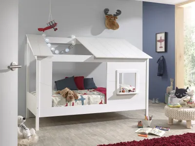 Produktbild von Vipack Baumhaus Bett inkl. Rolllattenrost, Liegefläche 90 x 200 cm, Ausf. Kiefer und MDF weiß lackiert
