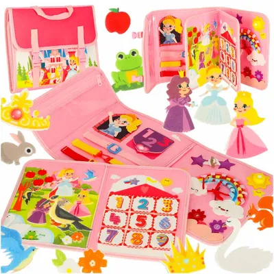 Obrázok produktu pre Montessori senzorická manipulačná doska v kufríku alebo batohu, ružová