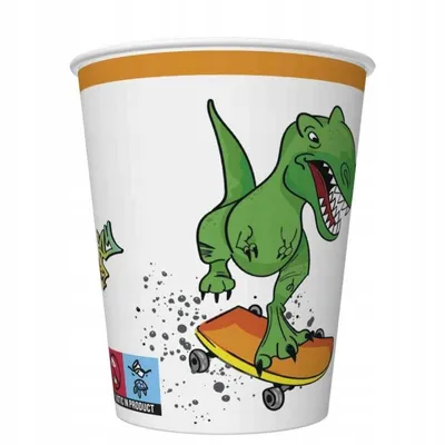 Obrázek produktu pro Papírové kelímky s motivem T-Rexe na skateboardu – 250 ml – balení 8 ks
