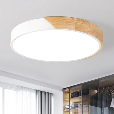 Produktbild von Style home LED Deckenleuchte Deckenlampe 36W dimmbar mit Fernbedienung 3000K-6000K, Ø40*H4cm für Wohnzimmer Schlafzimmer Küche (Holz)