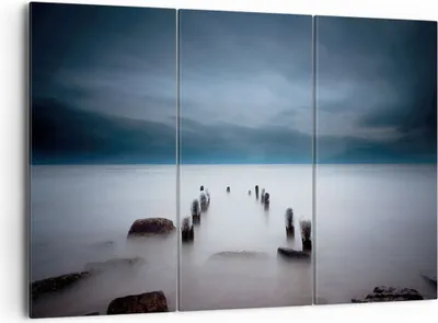 Produktbild von Bild auf Leinwand - Leinwandbild - 3 Teile - Wellenbrecher Nebel Nacht - 165x110cm - Wand Bild - Wanddeko - Wandbilder - Leinwanddruck - Bilder - Wanddekoration - Leinwand bilder - CE165x110-4416