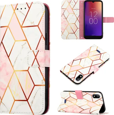 Produktbild von Moxee M2160 Hülle, Marmor Motiv Kunstleder Tasche Wallet Kartenfächer mit Standfunktion Klapp Schutzhülle für Moxee M2160 Pink