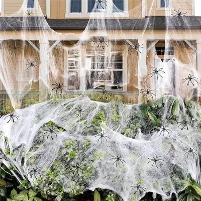 Obrázek produktu pro Dekorace na Halloween pro venkovní použití, sada pavučin, Halloween, 300 g pavučin + 60 umělých pavouků pro Halloween
