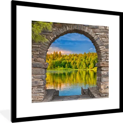 Produktbild von MuchoWow® Gerahmtes Poster Bäume - Wald - Wasser - Aussicht 40x40 cm - Poster mit Schwarzem Bilderrahmen Wandposter Rahmen Foto Bilder - Poster - Plakat im Rahmen