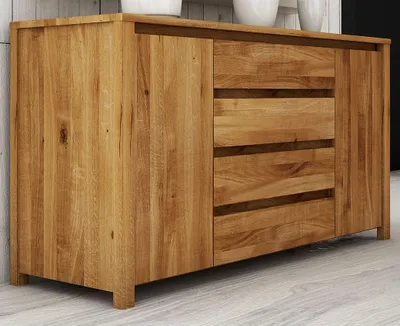 Produktbild von Sideboard Wooden Nature Premium aus Wildeiche geölt, 4 Schubladen, 77x150x45 cm