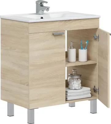Image de Cariati - Meuble sous-lavabo, 70x45x80h cm Chêne Brun, 2 Portes