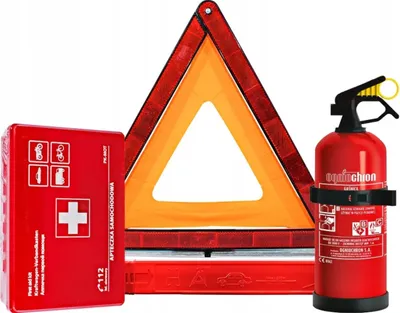 Produktbild von Kfz Verbandtasche Warndreieck Autofeuerlöscher 1kg Erste Hilfe Set