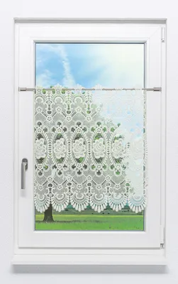 Produktbild von Scheibengardine Plauener Spitze - Blumenspitze #1W (BxH) 126cm x 47cm beige