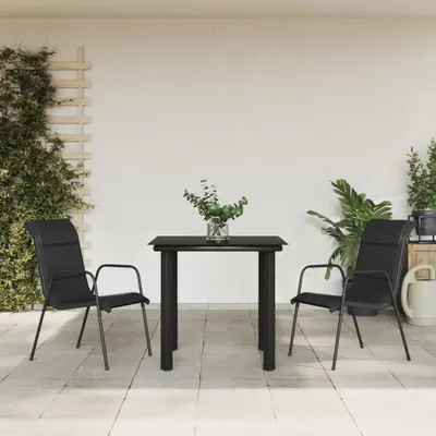 Produktbild von The Living Store 3-tlg. Garten-Essgruppe Schwarz Stahl und Textilene