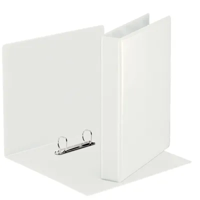 A white binder is shown open on a white background.