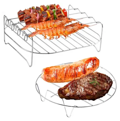 Heißluftfritteuse Grillrost-Set, 2er, Edelstahl, mit 4 Spießen