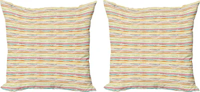 Immagine prodotto di ABAKUHAUS Set di copricuscini colorati (2 pezzi), motivo a righe orizzontali con effetto sporco disegnato dalle intemperie, 40 x 40 cm, Multicolore