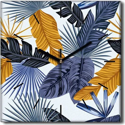 Produktbild von Coloray Uhr auf Leinwand 30x30 cm Wand Uhr Dekoration Wohnzimmer Segeltuch schwarze Hände -Palm verlässt exotisch