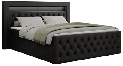 Produktbild von Boxspringbett 160x200 mit Led, Polsterbett 160x200 mit LED Kopfteil - Multipocket-Matratze H3 - Doppelbett mit Bettkasten Stauraumbet - GOLD-9 - 160x200cm - Kunstleder - Schwarz - H3