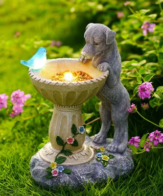 Hundefigur mit Solar-LED-Licht, wetterfest, grau, 24 cm