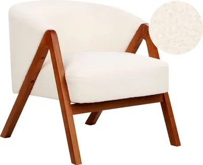 Produktbild von BELIANI Sessel Cremeweiß Bouclé Stoffbezug Halbrund mit Dunklem Holzgestell Armlehnen Klassisches Design Glamourös Wohnzimmer Schlafzimmer