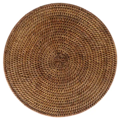 Zdjęcie produktu dla Podkładka pod talerz / podkładka okrągła z rattanu, średnica 33 cm, brązowa, wykonana ręcznie, odporna na wysoką temperaturę, można ją wycierać