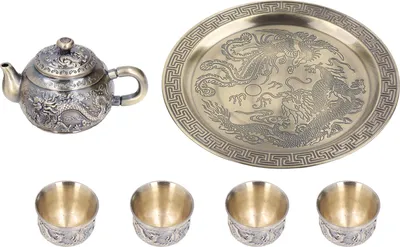 Zdjęcie produktu dla Dzbanek do herbaty Vintage Wykwintny metalowy wzór reliefowy Zestaw marokański z talerzem do dekoracji stołu Prezent