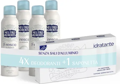 Produktbild von Neutro Roberts, Klassisches frisches Deodorant Spray, keine Aluminiumsalze, keine Flecken, mit reinem Glycerinöl, Deodorant für Damen und Herren,  getestet, 48h - 4 Stück à 150 ml