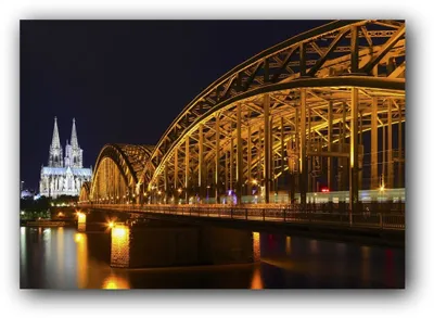 Produktbild von XXL Poster 100 x 70cm Köln, Hohenzollern Brücke über den Rhein bei Nacht mit Blick auf den Kölner Dom - (Lieferung gerollt!) - (SF204)