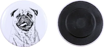 Produktbild von Mops, Pug, Carlin, Carlino, Doguillo Magnet mit einem Hundepfotenabdruck, außergewöhnlich leicht, starker Magnet, handgefertigtes Produkt der Marke Art-Dog