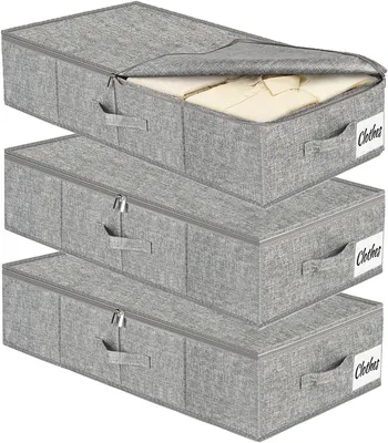 Productafbeelding van Opbergboxen onder bed 3 stuks, met deksel, opvouwbaar, voor kleding
