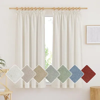 Zdjęcie produktu dla Zasłony półprzezroczyste z falbaną, wysokość 160 cm, szerokość 140 cm (zestaw 2 sztuk), kolor kremowy, wygląd lnu