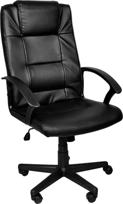 A black office chair with a five-star base and wheels, shown from a slightly angled front view against a white background.