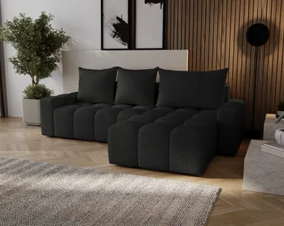 Image de Canapé d'angle avec fonction sommeil Wilson Boucle - Canapé d'angle 255 cm, Canapé avec coffre de lit - droite, Noir (Anthology 19)