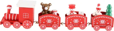 Obrázek produktu pro Vánoční vlaková dekorace mini vánoční vlak dřevěná železnice Vánoční dekorace Xmas party stolní dekorace Vánoční stromek sobí dekorace Vánoční dárky, červená barva