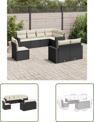 Produktbild von The Living Store 8-tlg. Garten-Sofagarnitur mit Kissen Schwarz Poly Rattan