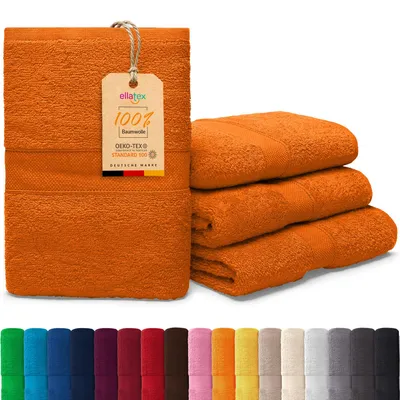 Produktbild von EllaTex PARIS 4er Set Duschtücher 70x140 cm – 100% Baumwolle, 500 g/m² Frottier, Vorteilspack, in Farbe: Orange