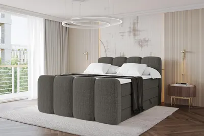 Produktbild von ALTDECOR Boxspringbett mit Fußteil - NINA-Z KING - 140x200 Grau- Komplett-Set mit H3 und H4 Matratzen und Topper, Polsterbett mit Bettkästen, Lattenrost, Bett mit Stauraum, Doppelbett, Boxbett