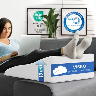 Zdjęcie produktu dla ELONEO poduszka pod nogi z pianki z pamięcią kształtu, poduszka odciążająca nogi, poduszka ze zdejmowanym pokrowcem, 68x40x16 cm, biała