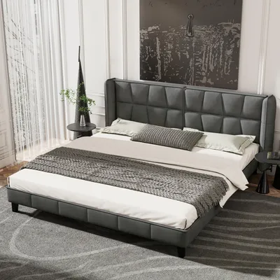 Zdjęcie produktu dla Łóżko tapicerowane, 180 x 200 cm, z tapicerowanym zagłówkiem, stelażem, idealne do pokoju dziecięcego i młodzieżowego, obicie z weluru, kolor: szary