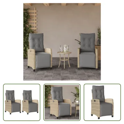 Imagen del producto de Sillón de jardín "Living Store" con reposapiés, 2 unidades. Fabricado en polirratán, con ajuste de inclinación