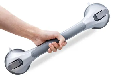 Zdjęcie produktu dla Uchwyt prysznicowy przyssawka bez wiercenia - 43 cm - 110 kg - Srebrny - Do prysznica i wanny