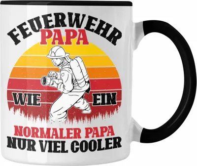 Produktbild von Trendation - Feuerwehr Papa Geschenk Tasse Feuerwehrmann Vater Vatertag Spruch (Schwarz)