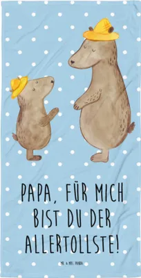 Produktbild von Mr. & Mrs. Panda Handtuch Bären mit Hut - Blau Pastell - Geschenk, Großes Badehandtuch, Duschhandtuch, Vatertag, Strandtuch, Papa, Strandlaken, Muttertag, Bär