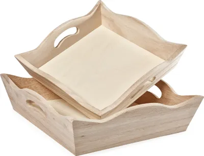 Produktbild von VBS Tablett-Schalen, 2er-Set, Rohholz, ca.24,5x24,5x6cm, 20x20x4,5cm