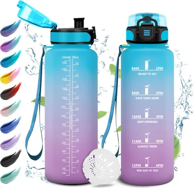 Image de Bouteille de sport, 1,5 litre, marque Lekvrij, avec indicateur de temps et filtre
